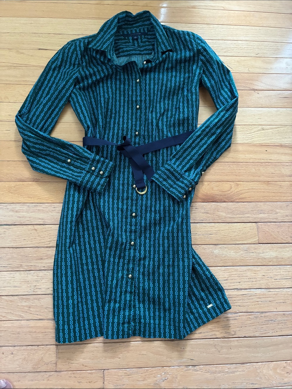 Tommy Hilfiger  Patterned Button-Down Shirt Dress with Belt NWOT